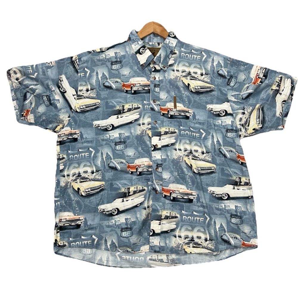 North River outfitters Route 66 cars Print short sleeve button down Shirt sz XXL